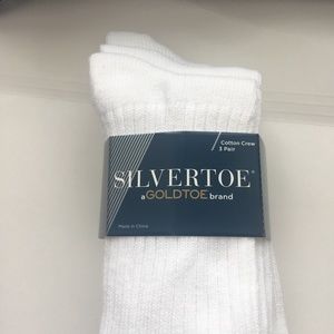 NWT Silver Toe Cotton Crew Socks 3 Pairs White a Gold Toe brand for Men